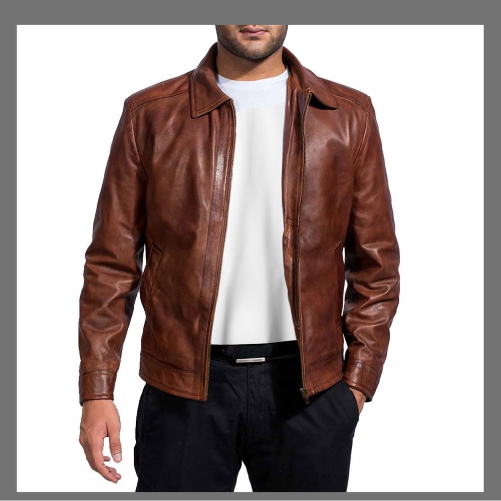 Mens Leather Jacket - Real Lambskin Classic Vintage Style Small